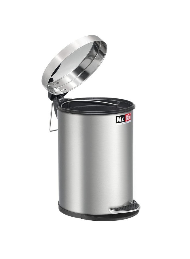 Mr. Bin Stainless Steel Dustbin | Plain Pedal Bin with Plastic Bucket and Lid | SS 202 7" x 11" Garbage Bin | Step On Trash Can | Round Shape Dustbin for Home, Bathroom, Kitchen & Office | 5 Liter | - Image 4